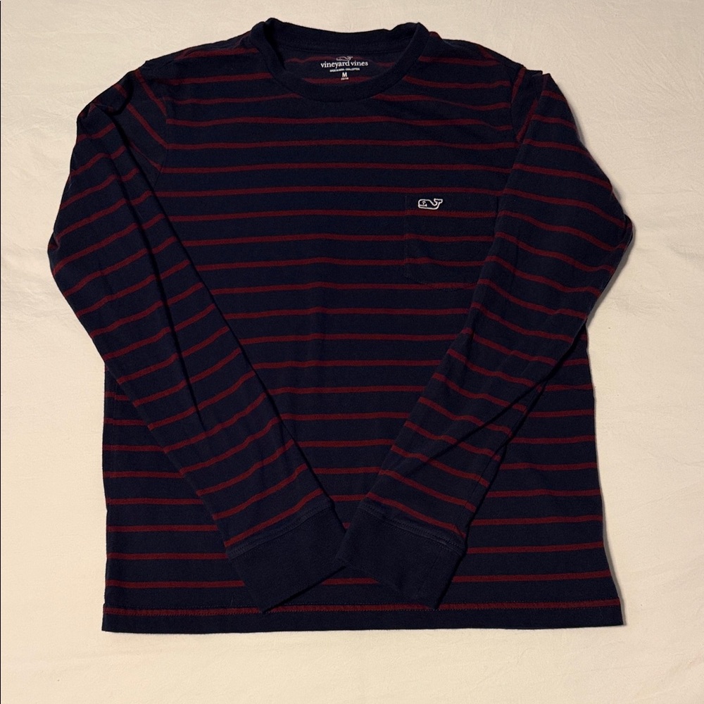 Vineyard Vines Kids Long Sleeve Navy and Red Tee